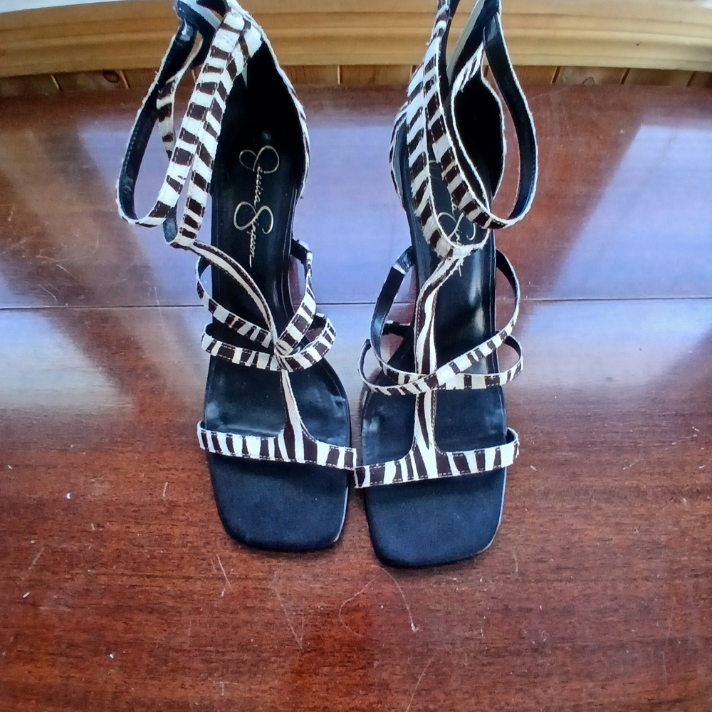 Jessica Simpson Black and White Strappy Heels